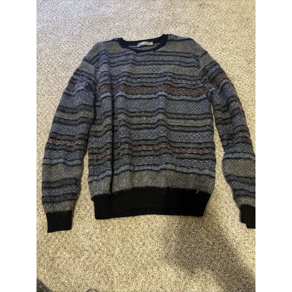 MFH Knits Multicolor Striped 100% Alpaca Crewneck Sweater Large Mens. Preppy